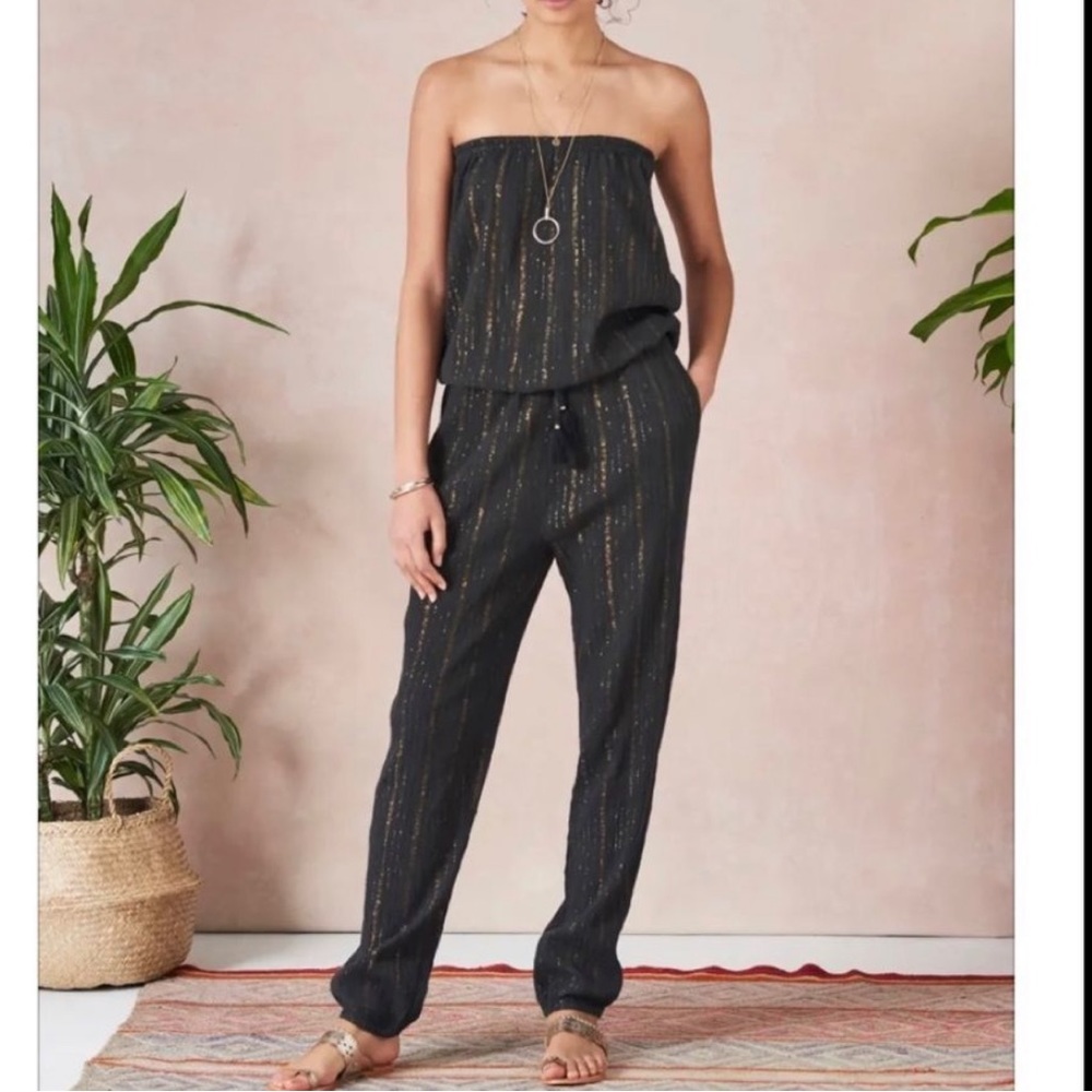 New Star Mela Boho Black with Gold Linda Strapless Jumpsuit with Pockets